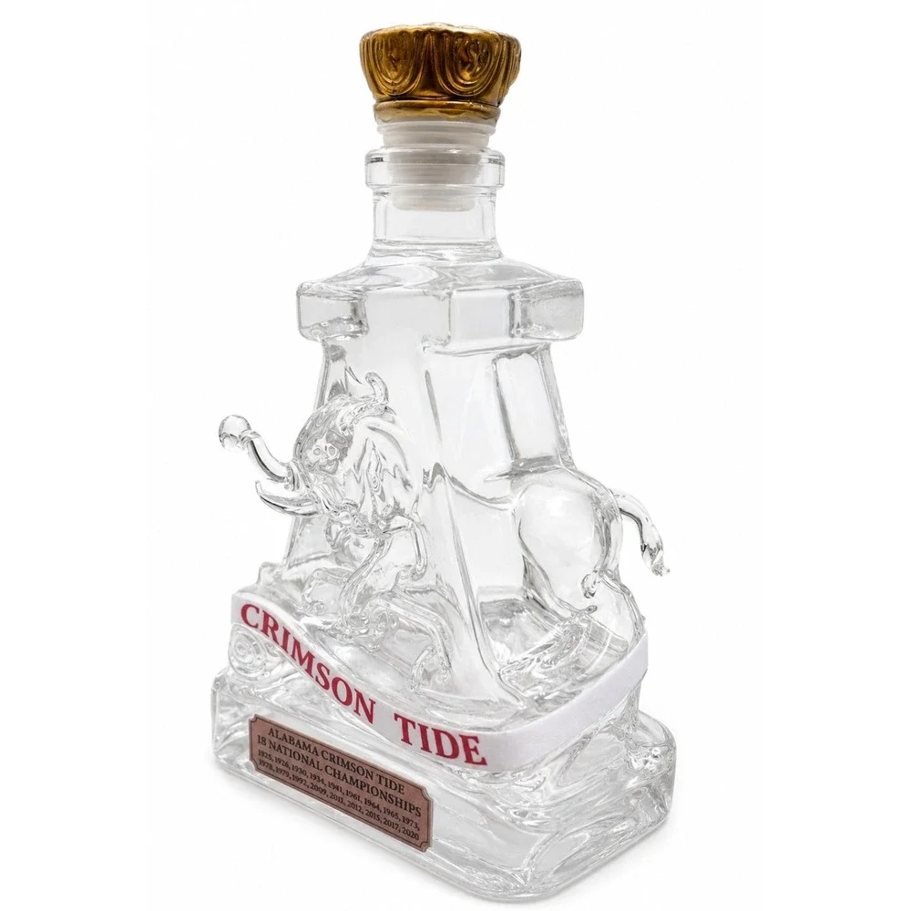 Alabama Crimson Tide 18 National Championships Glass Decanter Elephant Clear
